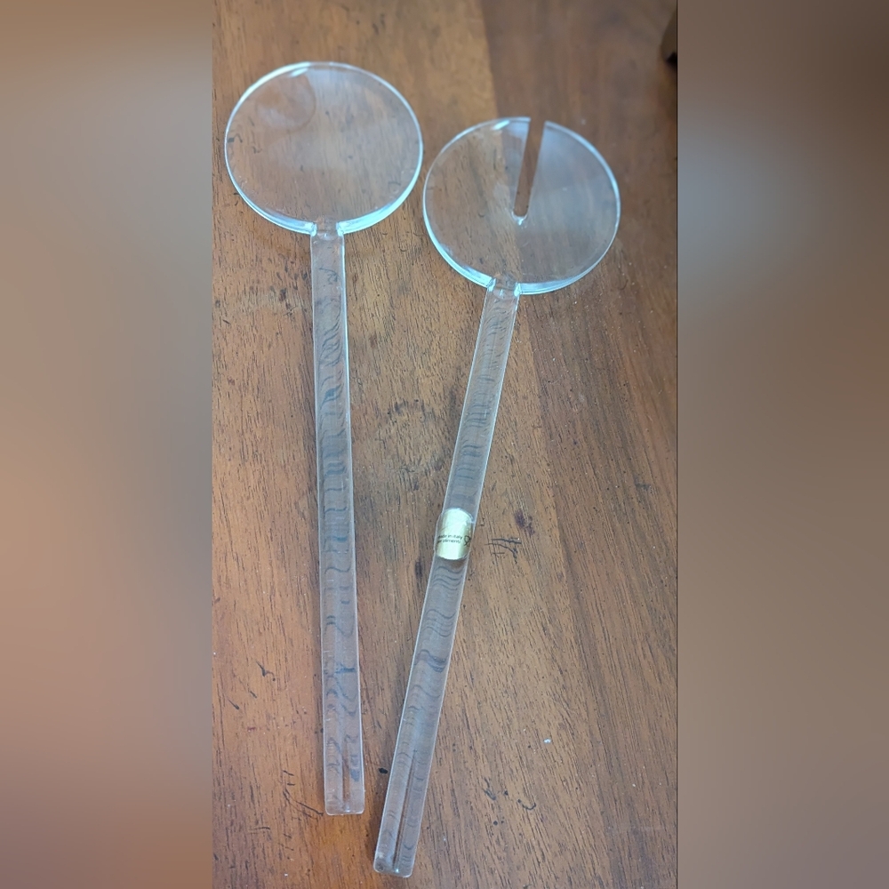 Acrylic clear MCM style salad serving utensils Italy